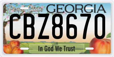 GA license plate CBZ8670