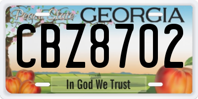 GA license plate CBZ8702