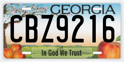 GA license plate CBZ9216