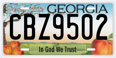 GA license plate CBZ9502