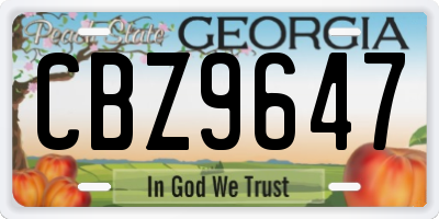 GA license plate CBZ9647
