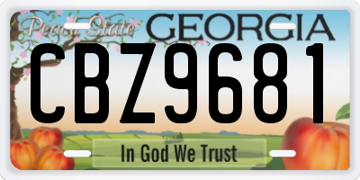 GA license plate CBZ9681