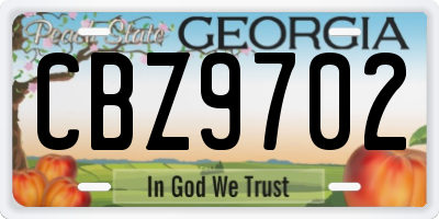 GA license plate CBZ9702