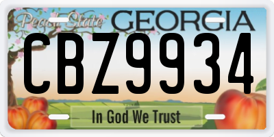 GA license plate CBZ9934
