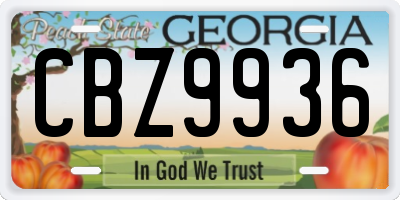 GA license plate CBZ9936