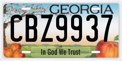 GA license plate CBZ9937