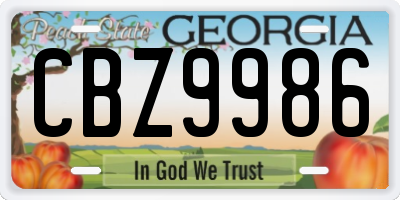 GA license plate CBZ9986