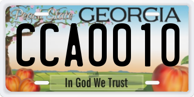 GA license plate CCA0010