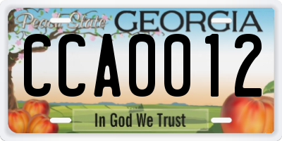 GA license plate CCA0012
