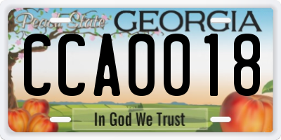 GA license plate CCA0018