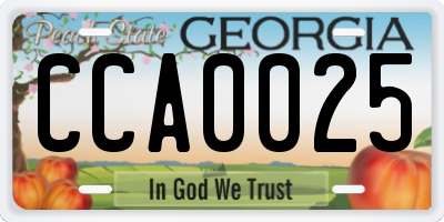 GA license plate CCA0025