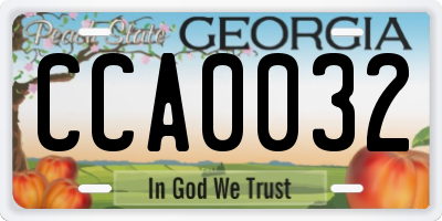 GA license plate CCA0032