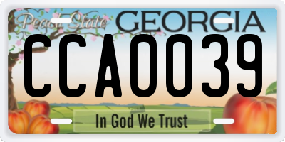 GA license plate CCA0039