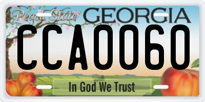 GA license plate CCA0060