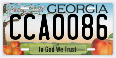 GA license plate CCA0086