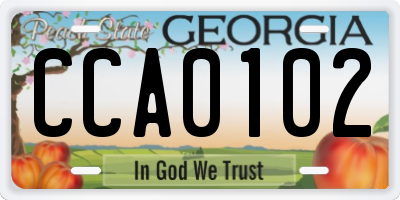 GA license plate CCA0102