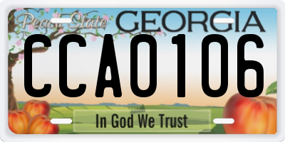 GA license plate CCA0106
