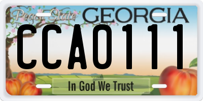 GA license plate CCA0111