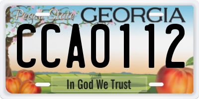 GA license plate CCA0112