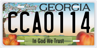 GA license plate CCA0114
