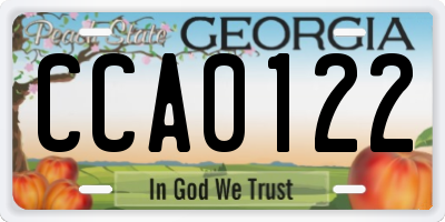 GA license plate CCA0122