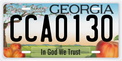 GA license plate CCA0130