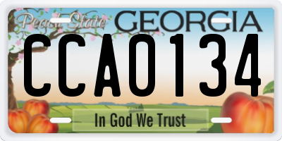 GA license plate CCA0134