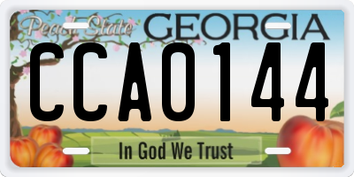 GA license plate CCA0144
