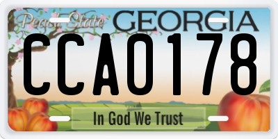 GA license plate CCA0178