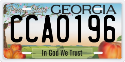 GA license plate CCA0196