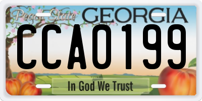 GA license plate CCA0199