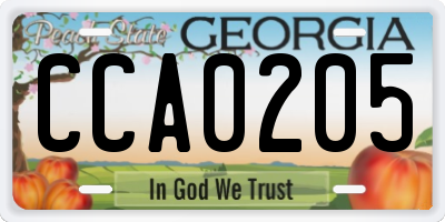 GA license plate CCA0205