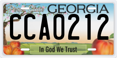 GA license plate CCA0212