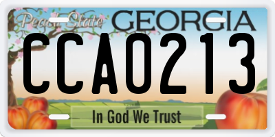 GA license plate CCA0213