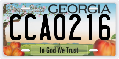 GA license plate CCA0216