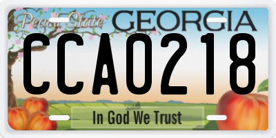 GA license plate CCA0218