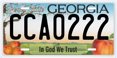 GA license plate CCA0222