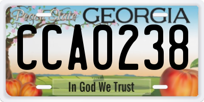 GA license plate CCA0238
