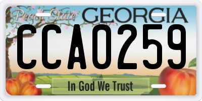 GA license plate CCA0259