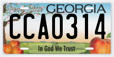 GA license plate CCA0314