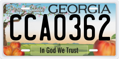GA license plate CCA0362