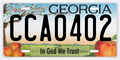 GA license plate CCA0402