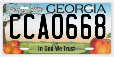 GA license plate CCA0668