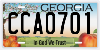 GA license plate CCA0701