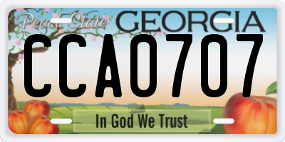 GA license plate CCA0707
