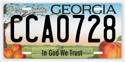 GA license plate CCA0728