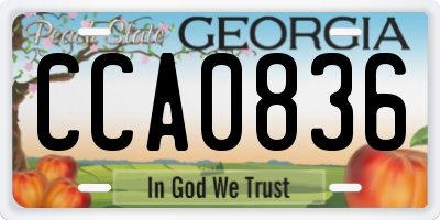 GA license plate CCA0836