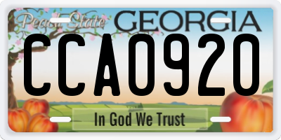 GA license plate CCA0920