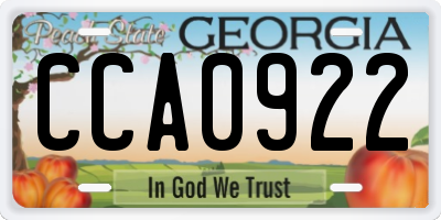GA license plate CCA0922
