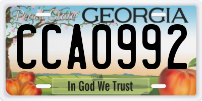 GA license plate CCA0992